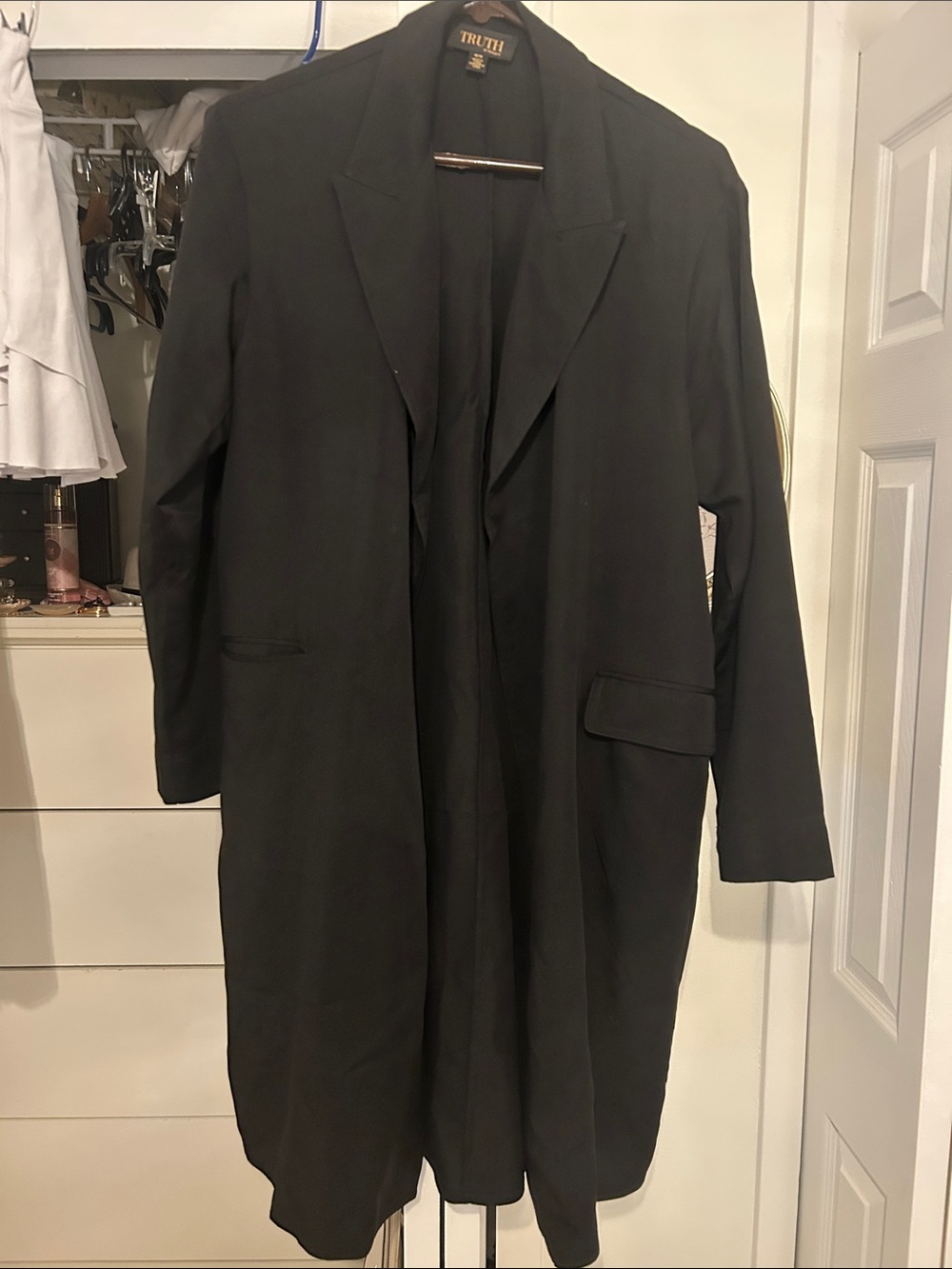 Truth Black Long Trench Coat with Notch Lapel